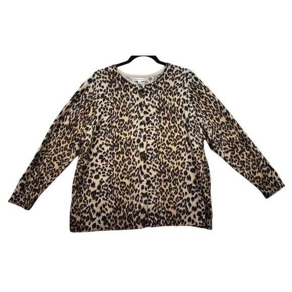 Croft & Barrow Womens Leopard Print Cardigan Sweater 2X Brown Tan - Picture 1 of 10